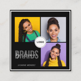 Black Square Braiding Salon 3-Photo Collage QR  スクエア名刺