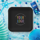 Black Square Paper Plates 9 in Custom Logo Branded ペーパープレート (パーティー)