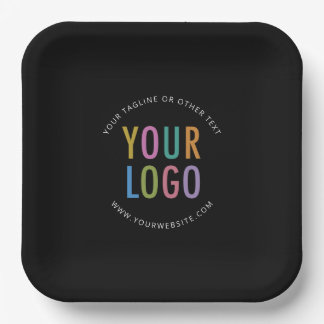 Black Square Paper Plates 9 in Custom Logo Branded ペーパープレート