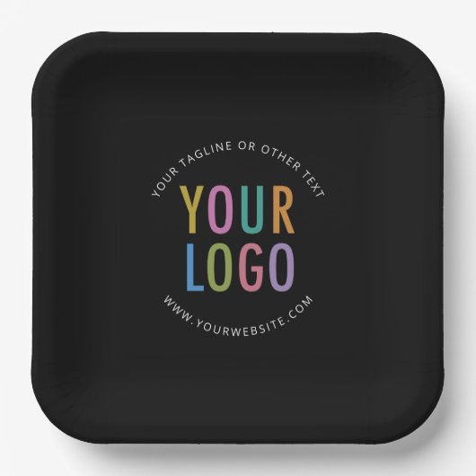 Black Square Paper Plates 9 in Custom Logo Branded ペーパープレート (正面)
