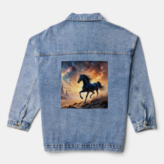 Black Stallion in Desert Nebula stars lightning デニムジャケット