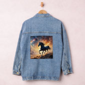 Black Stallion in Desert Nebula stars lightning デニムジャケット (ハンガー)