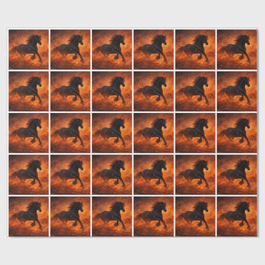 Black Stallion Running Through Orange Mist ラッピングペーパー (フラット)