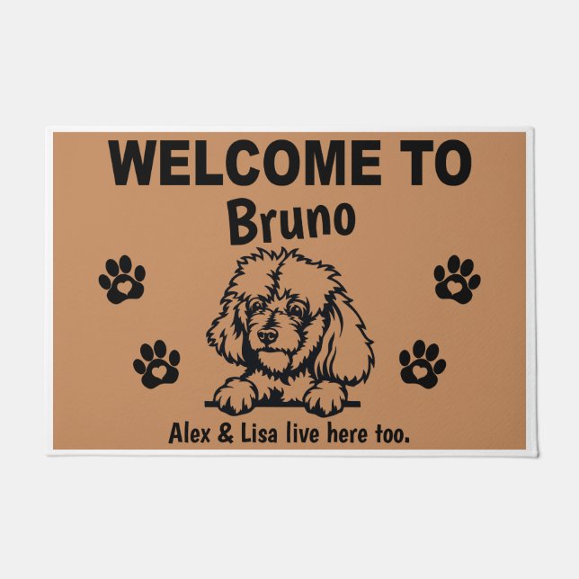 Black Stand PoodlePersonalized Door Mat Doormat  ドアマット (正面)