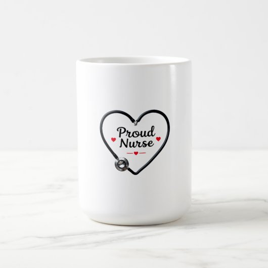 Black Stethoscope Forming Heart Shape with “Proud コーヒーマグカップ (中央)