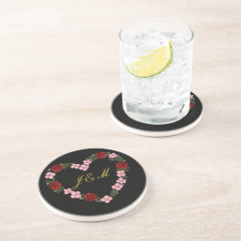 Black stoneware coasters with a pink and red heart コースター