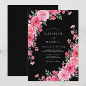 Black Striking Floral Wedding 招待状 (正面/裏面)