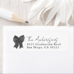 Black Stripe Bow Ribbon Return Address ラベル<br><div class="desc">This coquette return address features a hand-drawn black bow/ribbon. Personalize it for your needs. You can find matching products at my store.</div>
