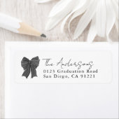 Black Stripe Bow Ribbon Return Address ラベル (インサイチュ)