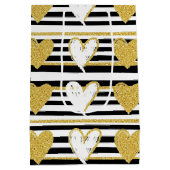 Black Stripe Gold Heart Glam Pattern (1) ミディアムペーパーバッグ (裏面)