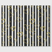 Black Stripe Gold Heart Glam Pattern (6) ラッピングペーパー (フラット)