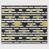 Black Stripe Gold Heart Glam Pattern (7) ラッピングペーパー (フラット)