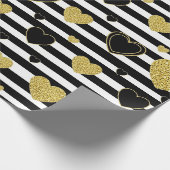 Black Stripe Gold Heart Glam Pattern (7) ラッピングペーパー (角)