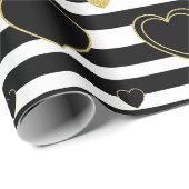 Black Stripe Gold Heart Glam Pattern (7) ラッピングペーパー (ロールコーナー)