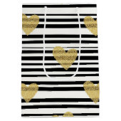 Black Stripe Gold Heart Glam Pattern (8) ミディアムペーパーバッグ (裏面)