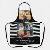 Black Striped 5 Photo Collage Quote Family Name エプロン (正面)