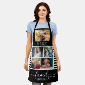 Black Striped 5 Photo Collage Quote Family Name エプロン (着用した状態)