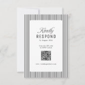 Black Striped Elegance Classy QR Code Wedding 出欠カード (正面)