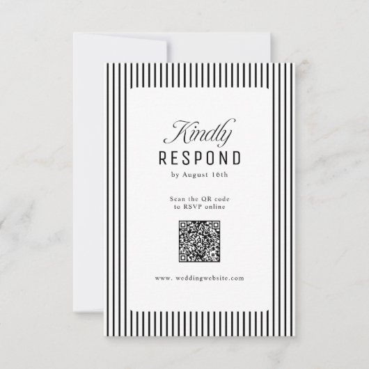 Black Striped Elegance Classy QR Code Wedding 出欠カード (正面)