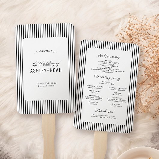 Black Striped Elegance Classy Wedding Program ハンドファン