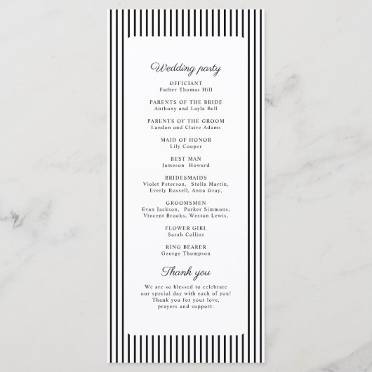 Black Striped Elegance Classy Wedding Program メニュー (裏面)