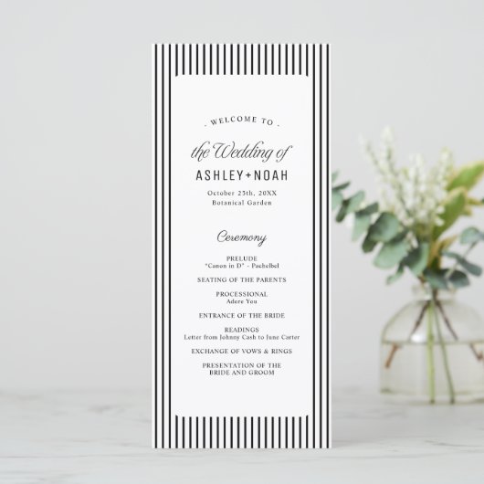 Black Striped Elegance Classy Wedding Program メニュー (スタンド正面)