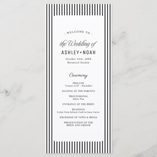 Black Striped Elegance Classy Wedding Program メニュー (正面)