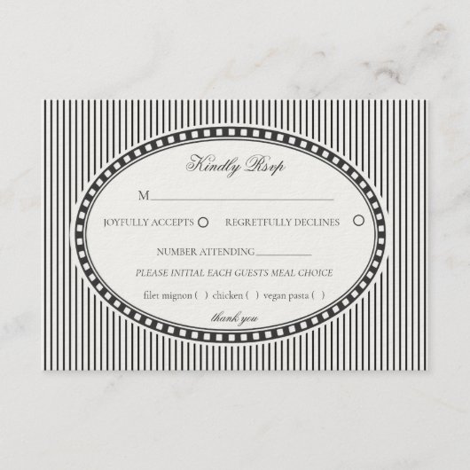 Black Striped Harlequin Pattern Wedding RSVP エンクロージャーカード (正面)