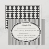 Black Striped Harlequin Pattern Wedding RSVP エンクロージャーカード (正面/裏面)