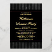 Black Stripes Halloween Dinner Party Gold 箔招待状 (正面)