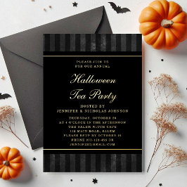 Black Stripes Halloween Tea Party Gold 箔招待状