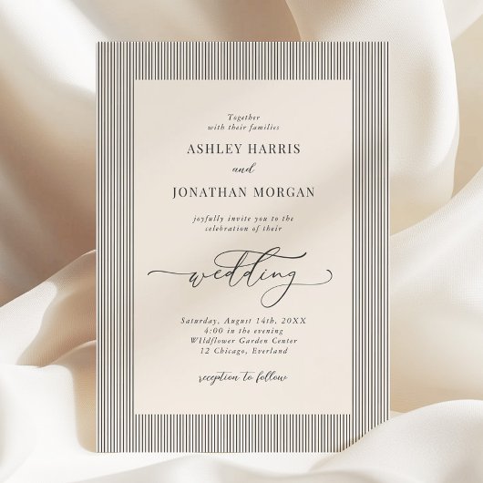 Black Stripes Old Money Wedding Invitation 招待状