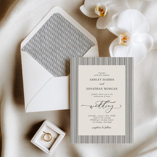 Black Stripes Old Money Wedding Invitation 招待状