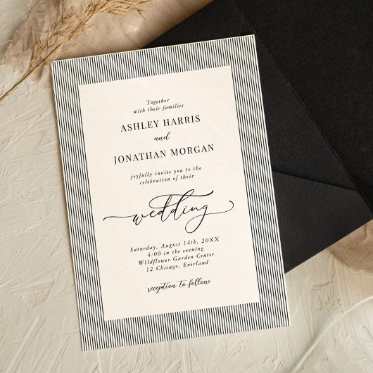 Black Stripes Old Money Wedding Invitation 招待状