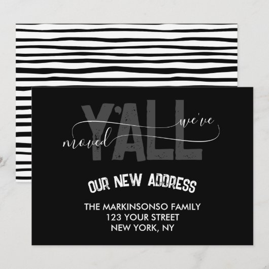 Black Stripes We Moved Y'all Moving Announcement 招待状 (正面/裏面)