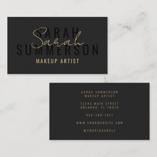 Black Stylish Makeup Artist Beauty Salon 名刺 (正面/裏面)