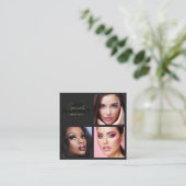Black Stylish Makeup Artist Beauty Salon 3 Photo スクエア名刺 (スタンド正面)