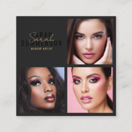 Black Stylish Makeup Artist Beauty Salon 3 Photo スクエア名刺
