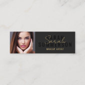 Black Stylish Makeup Artist Beauty Salon Photo スキニー名刺 (正面)