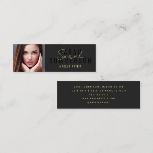 Black Stylish Makeup Artist Beauty Salon Photo スキニー名刺 (正面/裏面)