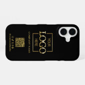 Black Stylish Minimalist Business Logo & QR Code iPhone 16ケース (裏面横)