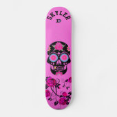 Black Sugar Skull on Pink Dd Brand スケートボード (正面)