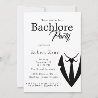 Black Suit & Tie Men's Bachelor Party Invitation 招待状