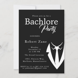 Black Suit & Tie Men's Bachelor Party Invitation 招待状