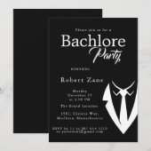 Black Suit & Tie Men's Bachelor Party Invitation 招待状 (正面/裏面)