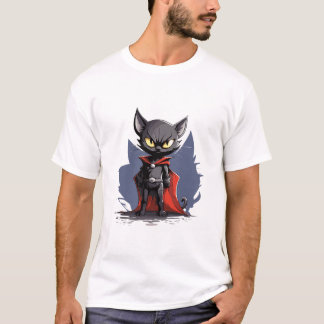 Black Superhero Cat with Red Cape T-Shirt Tシャツ