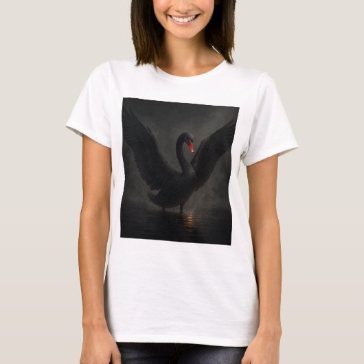 Black Swan Elegance – Dark Mystic Bird Art Tシャツ (正面)