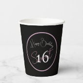 Black Sweet 16 Pink & White Script Paper cup 紙コップ (裏面)