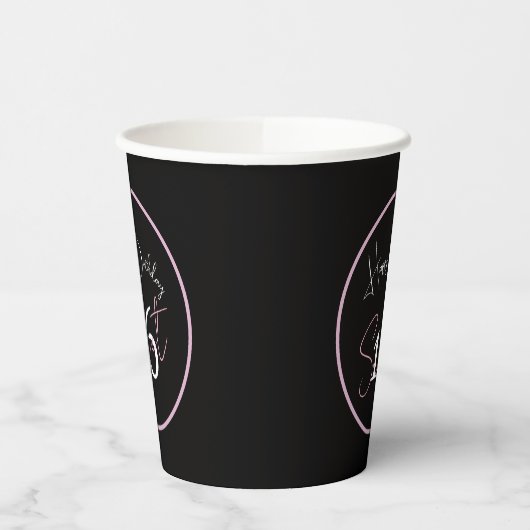 Black Sweet 16 Pink & White Script Paper cup 紙コップ (左)