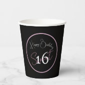 Black Sweet 16 Pink & White Script Paper cup 紙コップ (正面)